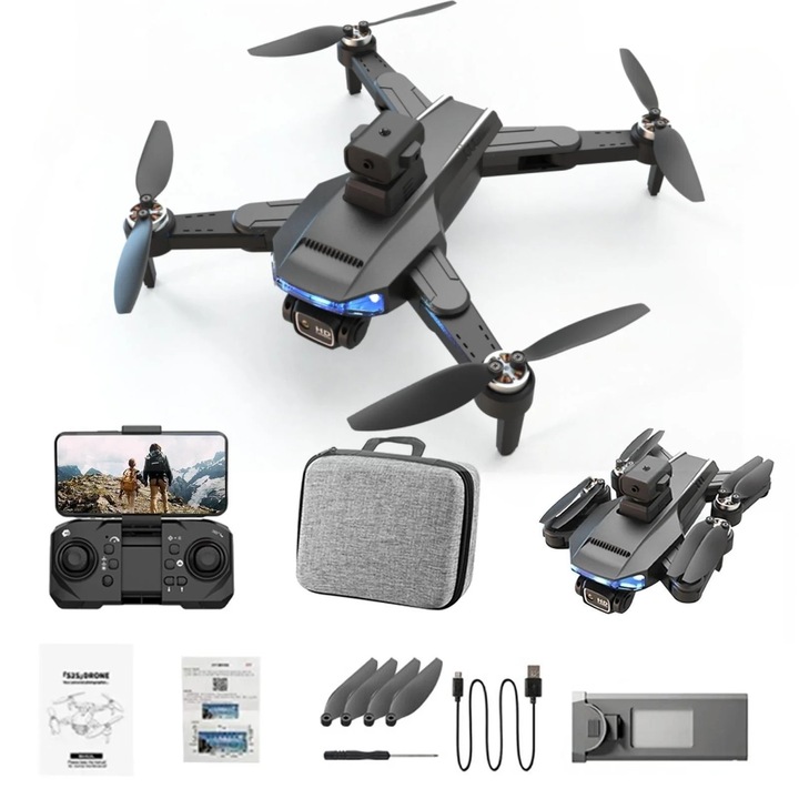 Dronă RC pliabilă cu cameră HD 1080P, 18 minute zbor, neagra, 30x30x8cm