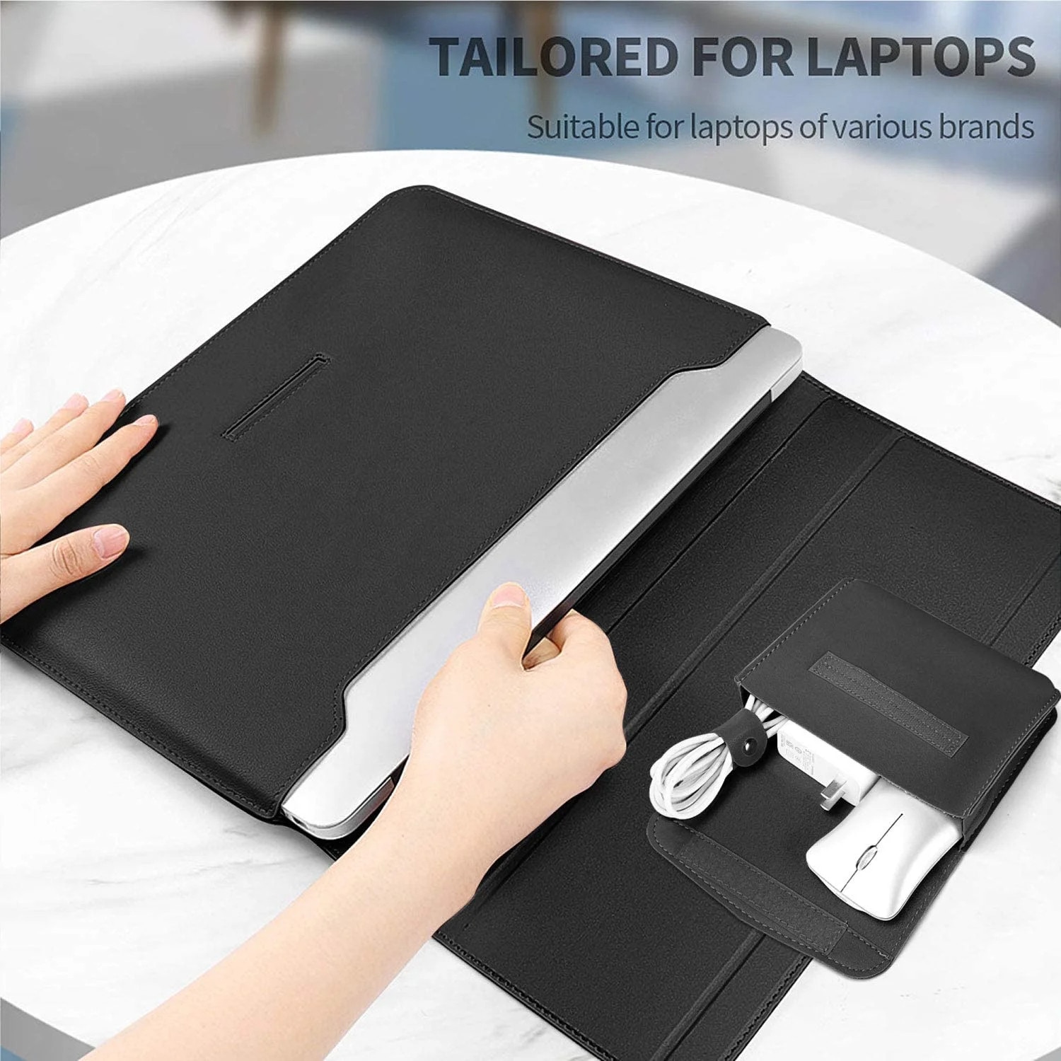 Husa protectoare pentru laptop 13-13.5 inch cu suport, PU moale, multicolor