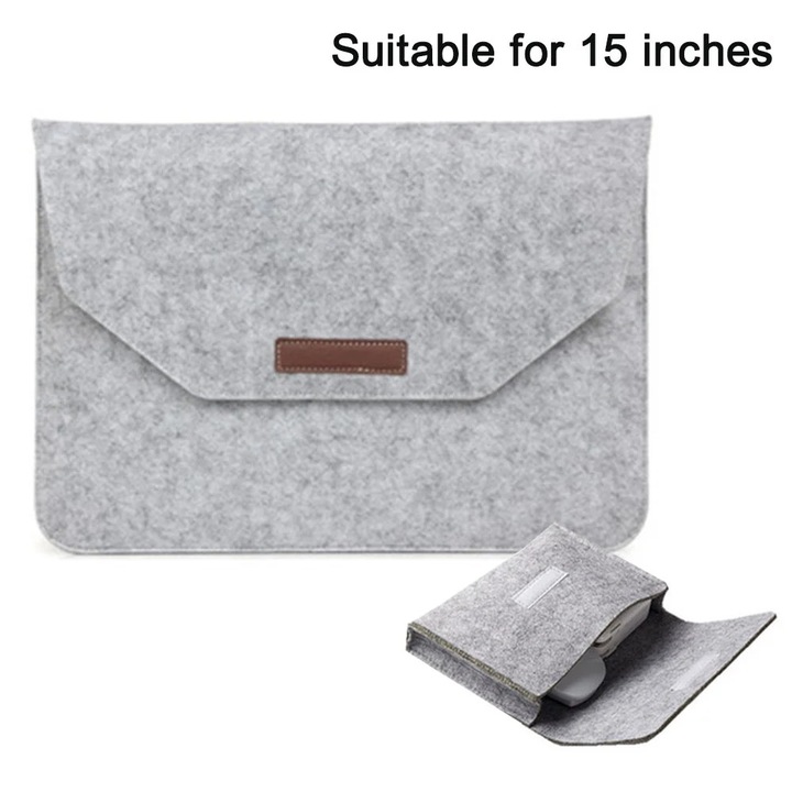 Husa laptop YANYXR BCS3230704, fetru exterior si interior din microfibra, protectie 360° cu spuma absorbanta de soc, include pouch accesorii, gri argintiu, pentru 13/15 inch (36×25.5×2 / 40×27.5×2.5 cm)