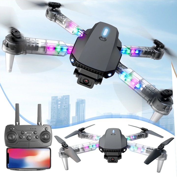 Drón 1080P FPV kamerával, magasságtartó funkcióval, fej nélküli üzemmóddal, összecsukott méretek 12,5x8x5,5cm, többszínű