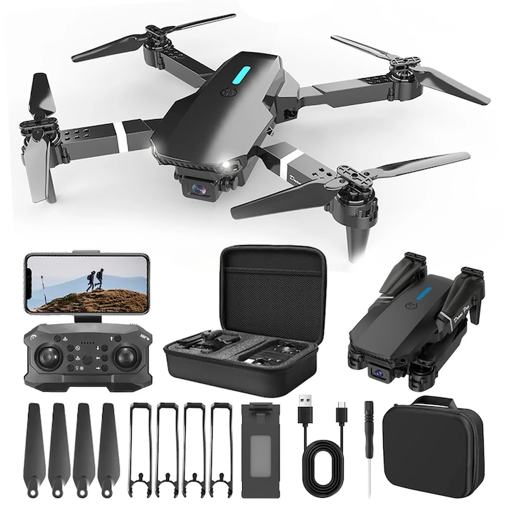 Drona cu camera FPV 1080P, functie de mentinere a altitudinii, negru, 12.5x8x5.5cm