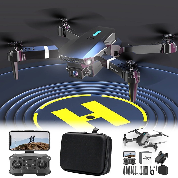 Drón 1080P FPV kamerával, magasságtartó funkcióval, fej nélküli üzemmóddal, összecsukott méretek 12,5x8x5,5cm, többszínű
