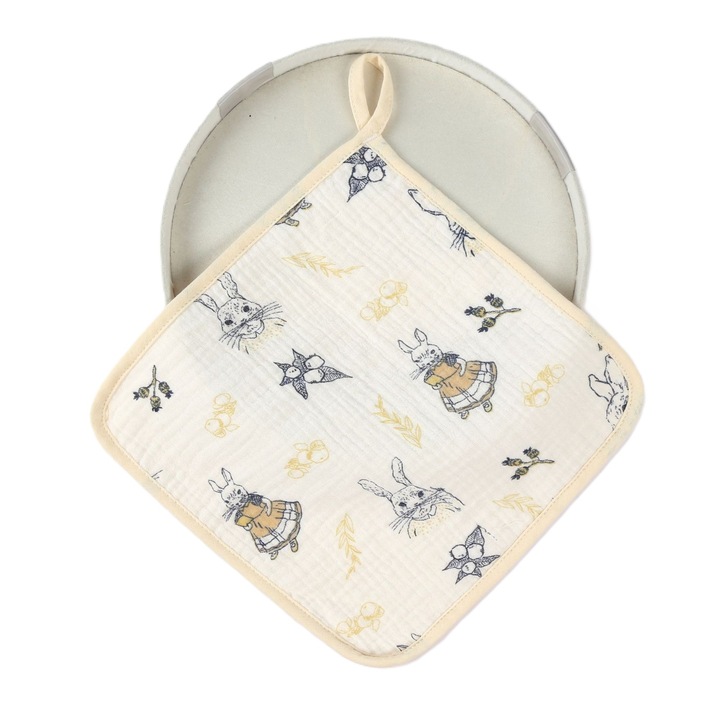 Prosop Absorbant, By Fitilomania, din Bumbac, 25 x 25 cm, Model Iepurasi, cu Agatatoare, Bej