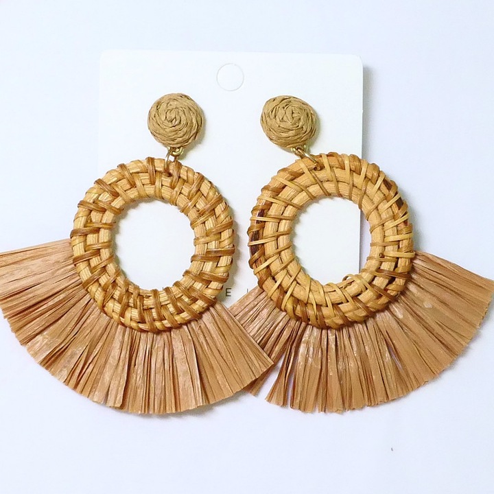 Cercei dama Boho, Ratan Circle Fringe, Maro deschis