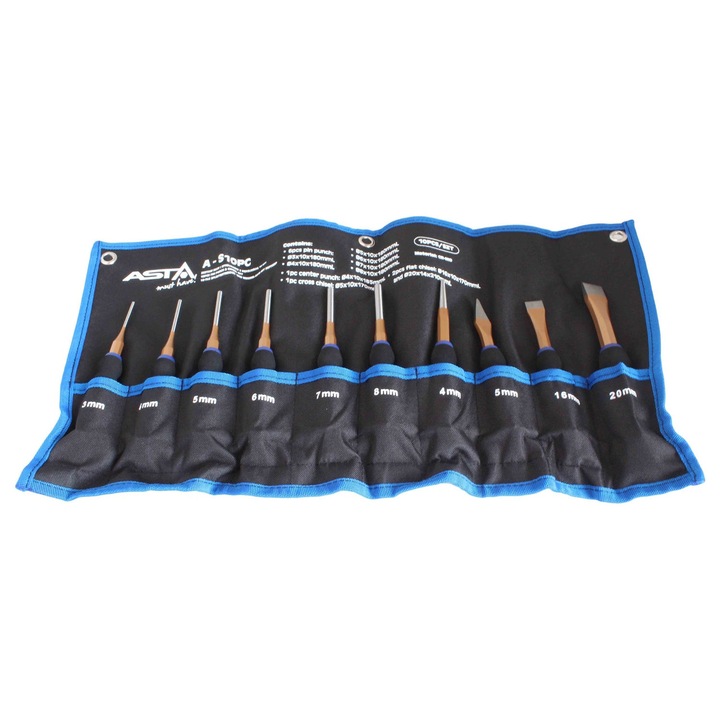 Set dalti si dornuri cu maner din cauciuc, ASTA, 10 piese