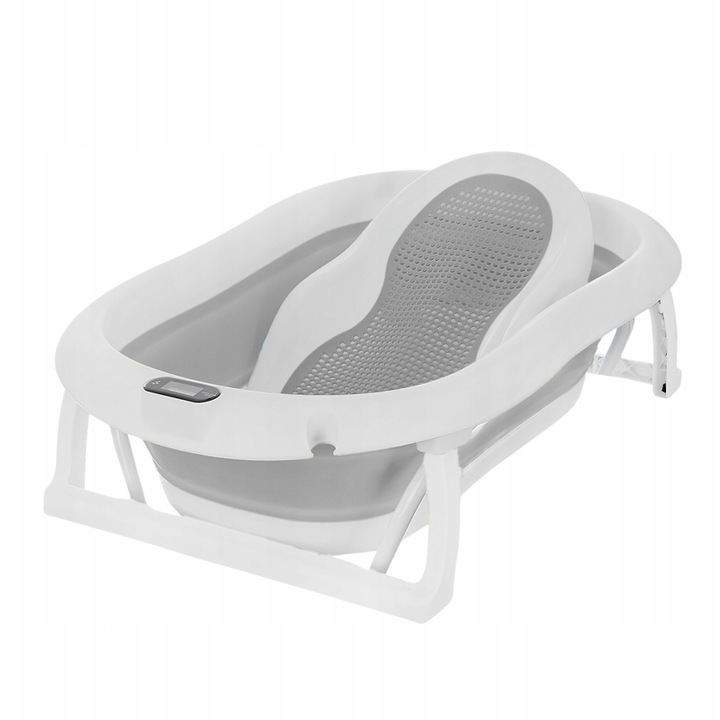 Сгъваема вана, Primabobo, Premium, С шезлонг, С електронен термометър, С пробка за източване, Неплъзгаща се, Съвместима с EN71, Сива