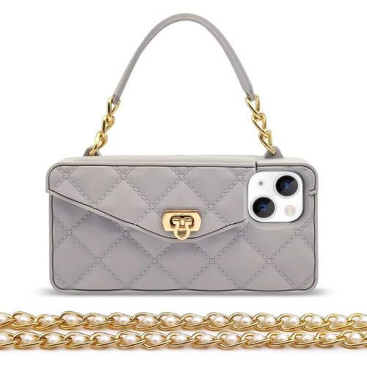 Husa telefon cu buzunar de carduri pentru iphone 16pro max, silicon, gri