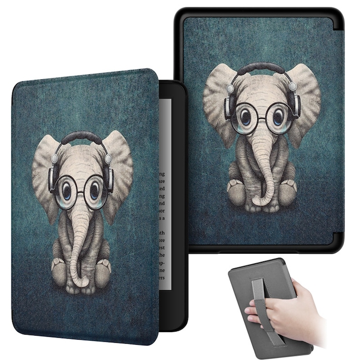 Husa pentru Kindle Paperwhite 2024 12th Generation si Kindle Colorsoft Signature Edition, SINSELET, 7 inch, cu maner, trezire automata si somn, elefant