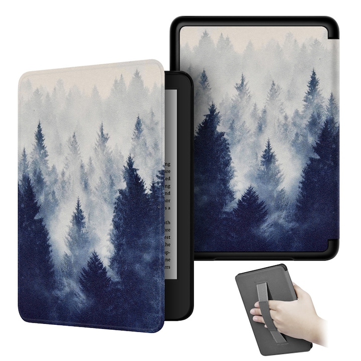 Калъф за Kindle Paperwhite 2024 12-то поколение и Kindle Colorsoft Signature Edition, SINSELET, 7 инча, с дръжка, автоматично активиране, мъглива гора