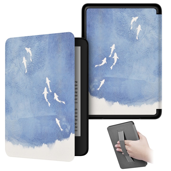 Калъф за Kindle Paperwhite 2024 12-то поколение и Kindle Colorsoft Signature Edition, SINSELET, 7 инча, с дръжка, автоматично активиране, пасаж от риби