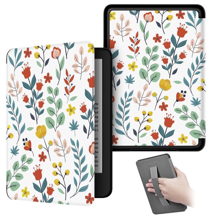 Husa Flip pentru Kindle Paperwhite 12th Gen 2024 (7 inch)si Kindle Colorsoft Signature Edition, slim ultra-light functie sleep/wake-up inchidere magnetica, mic floral