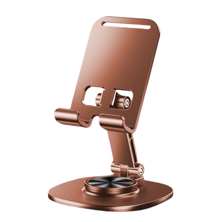 Telefontartó, edzett ötvözetből, 360°-ban forgatható, állítható, összecsukható, okostelefonnal és tablettel kompatibilis, narancssárga