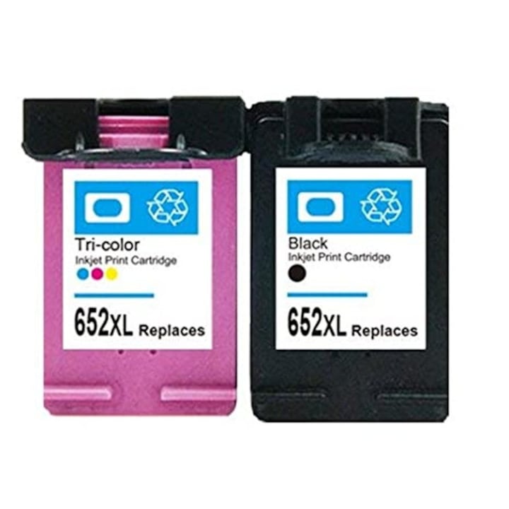 Set 2 cartuse de cerneala pentru HP 652 XL (F6V25AE), negru si (F6V24AE), multicolor