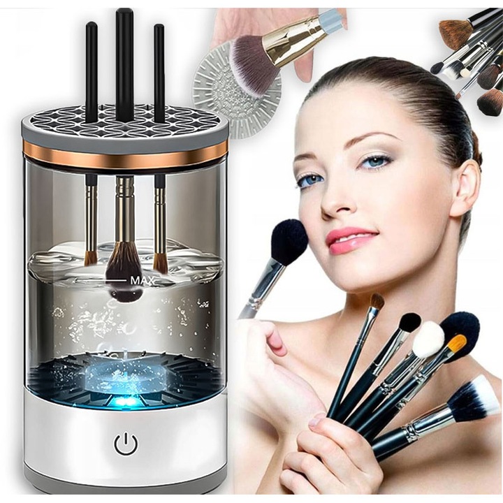 Aparat Electric pentru Curatarea Pensulelor de Machiaj, Excitat®, 7000 rpm, Ultrasonic, 20S, Protectie Delicata a Fibrelor, Design Compact pentru Calatorii si Utilizare Zilnica, Panou Digital Comanda, USB, Alb