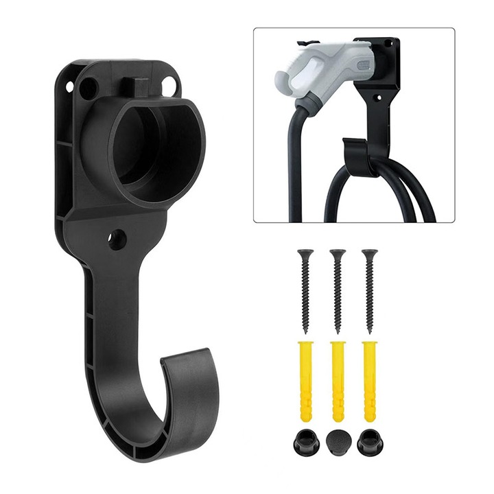 Suport cablu de incarcare auto, Klenzo®，standard UE, suport incarcator vehicul electric, negru