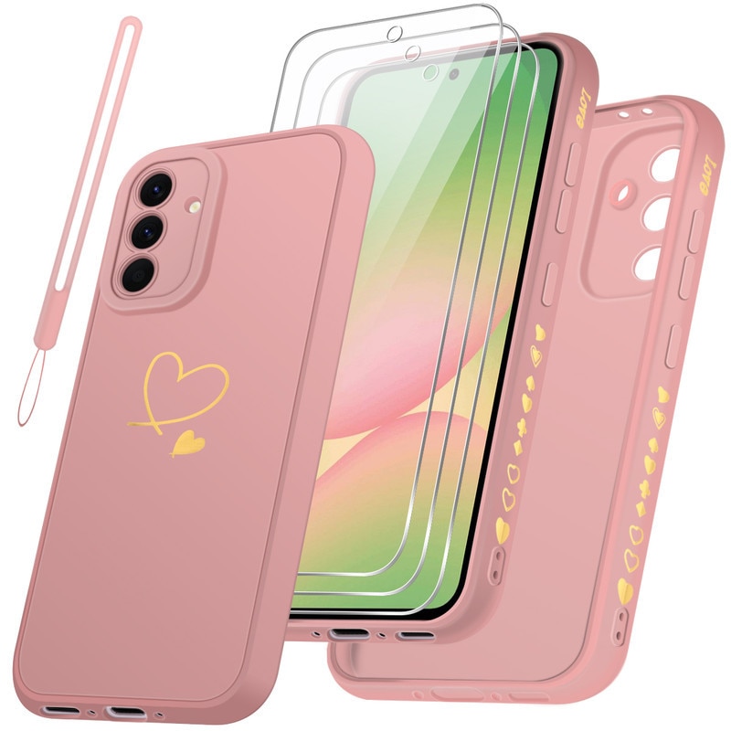 Set husa si 3 folii protectie ecran, TPU/sticla securizata, compatibil cu Samsung Galaxy A56 5G, roz
