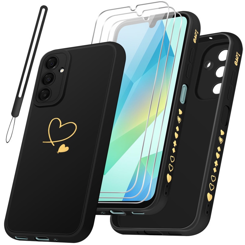 Set husa TPU si 3 folii protectie ecran, pentru Samsung Galaxy A16 4G/5G, negru