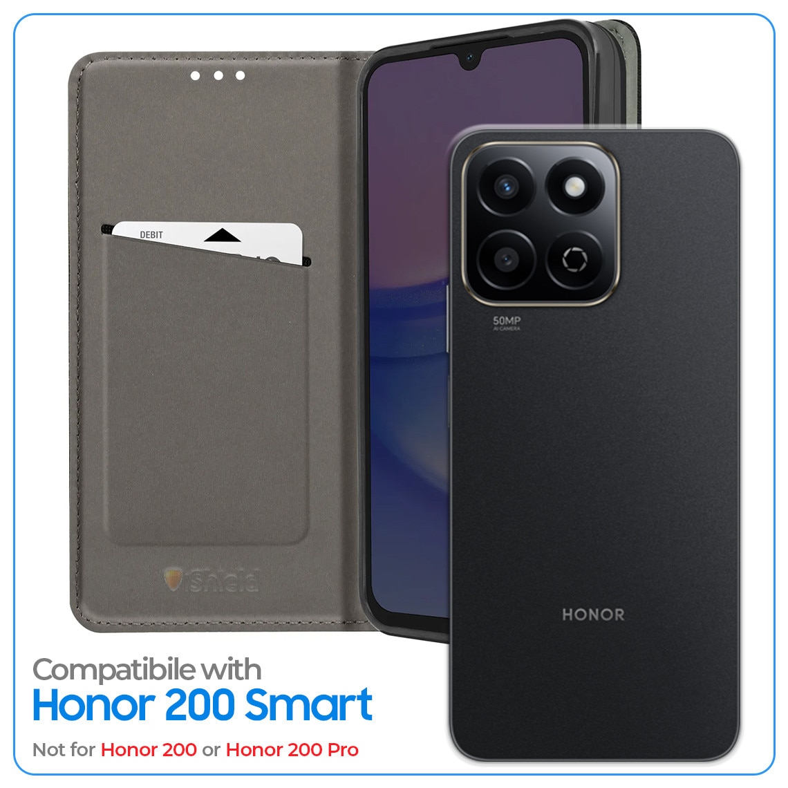 Husa Flip pentru Honor 200 Smart, tip carte cu inchidere magnetica, compartiment pentru carduri, functie Stand, Neagra