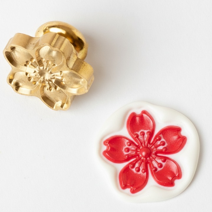 Stampila pentru sigilii de ceara, Mariart, model Floare de cires 3D, capat din alama, diametru 2.5cm, antiaderenta, pentru invitatii nunta, botez, artizanat, plicuri, papetarie evenimente