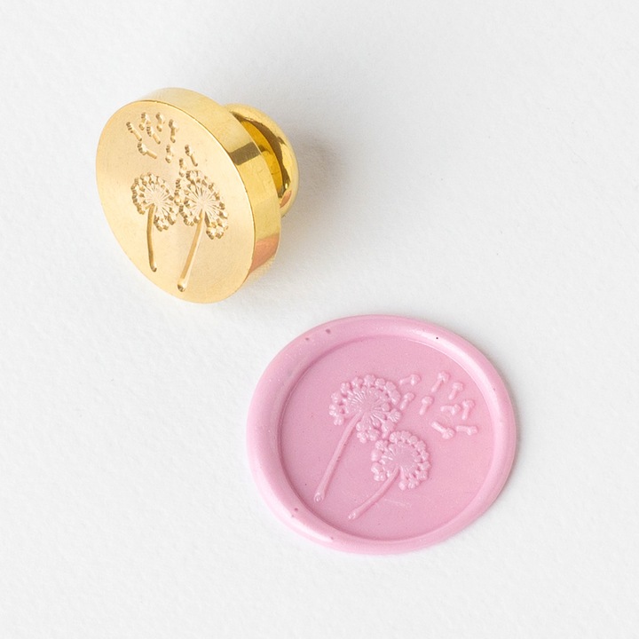 Восъчен печат, Mariart, модел на глухарче, месингов връх, диаметър 2,5 см, незалепващ, за сватбени покани, кръщенета, занаяти, пликове, канцеларски материали за събития