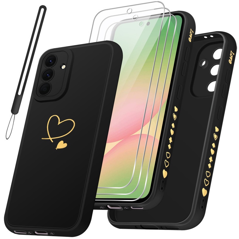 Set husa/3 folii protectie ecran, compatibil cu Samsung Galaxy A56 5G, TPU/sticla securizata, negru