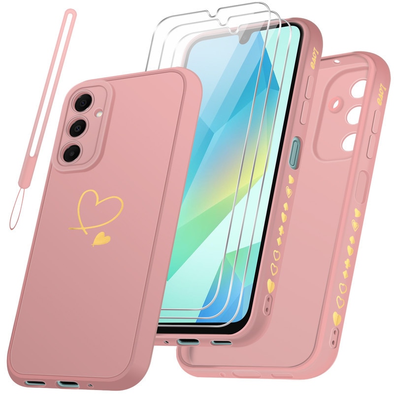 Set husa TPU si 3 folii protectie ecran, Samsung Galaxy A16 4G/5G, roz