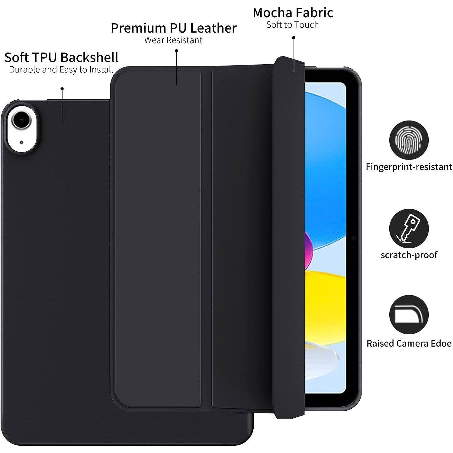 Husa Ultra Slim pentru Apple iPad (A16) 11-inch (2025) / 10.9-inch (2022), Silicon TPU, Smart Cover – Negru