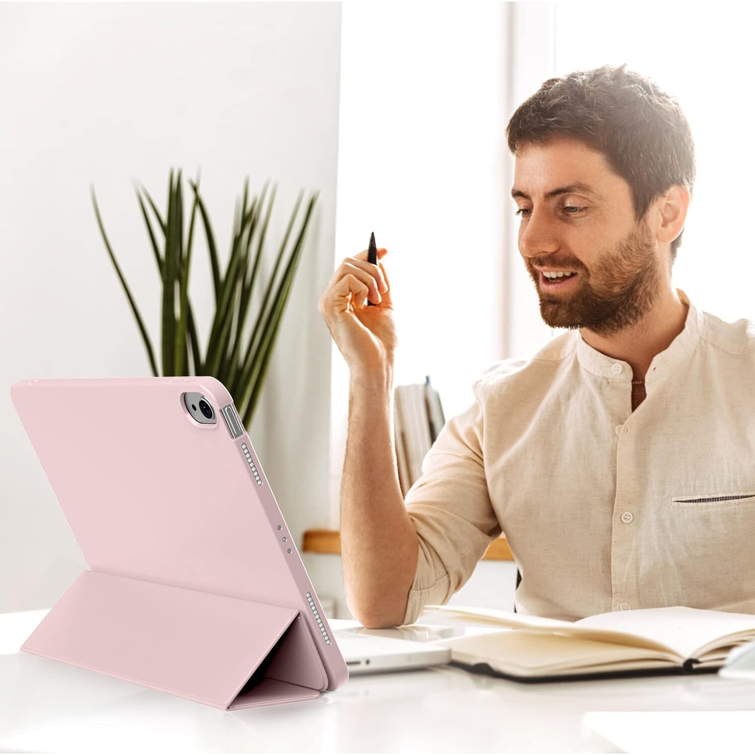 Husa Ultra Slim pentru Apple iPad (A16) 11-inch (2025) / 10.9-inch (2022), Silicon TPU, Smart Cover – Roz