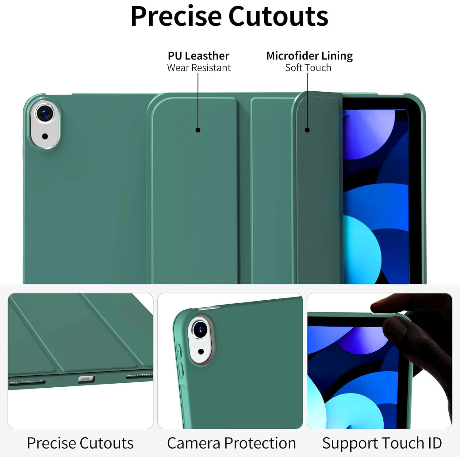 Husa Ultra Slim pentru Apple iPad (A16) 11-inch (2025) / 10.9-inch (2022), Silicon TPU, Smart Cover – Verde Marin