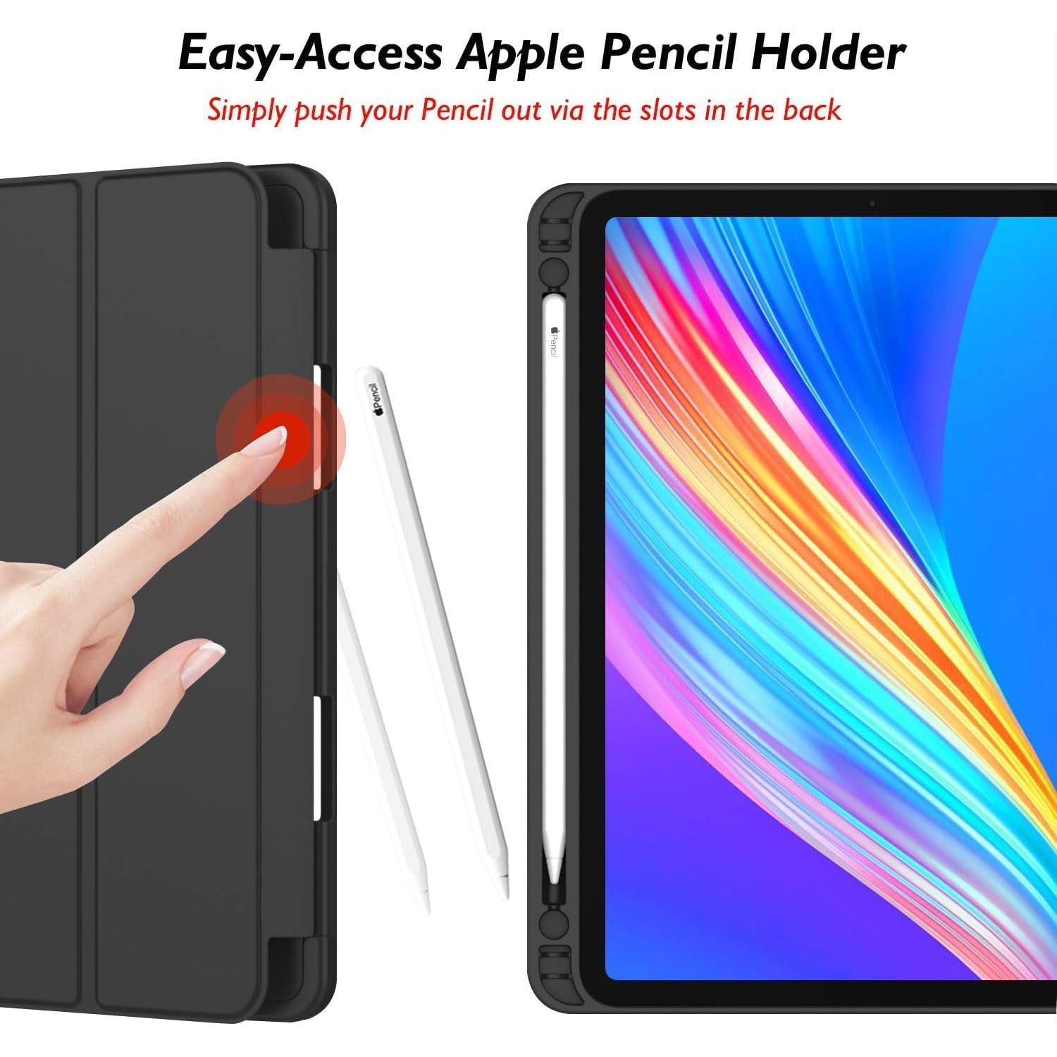 Husa de protectie pentru tableta, potrivita pentru Pro 12, 9-inch (2018/2020/2021/2022 3/4/5/6 generatii)/Air 13-inch (2024), cu tava pentru stilouri, trezire/dormire automata, Negru