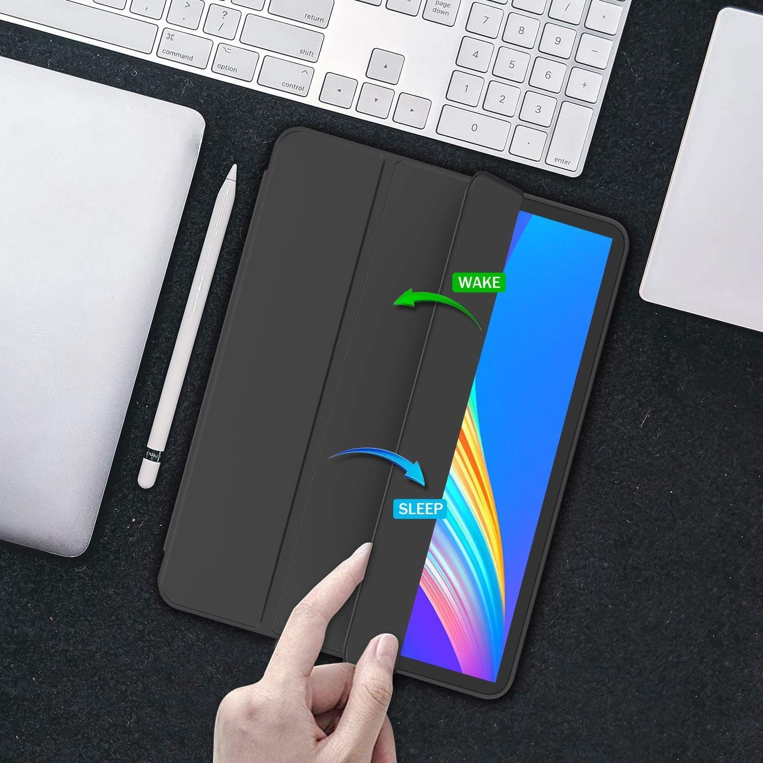 Husa de protectie pentru tableta, potrivita pentru Pro 12, 9-inch (2018/2020/2021/2022 3/4/5/6 generatii)/Air 13-inch (2024), cu tava pentru stilouri, trezire/dormire automata, Negru