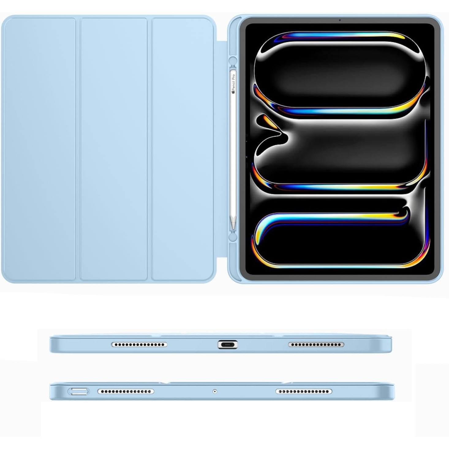 Husa pentru tableta pentru iPad Pro 11 inch, 4/3/2/1 generatie, 2022/2021/2020/2018, usoara si subtire, functie de repaus/trezire automata, cu suport pentru creion, TPU, Ice Blue