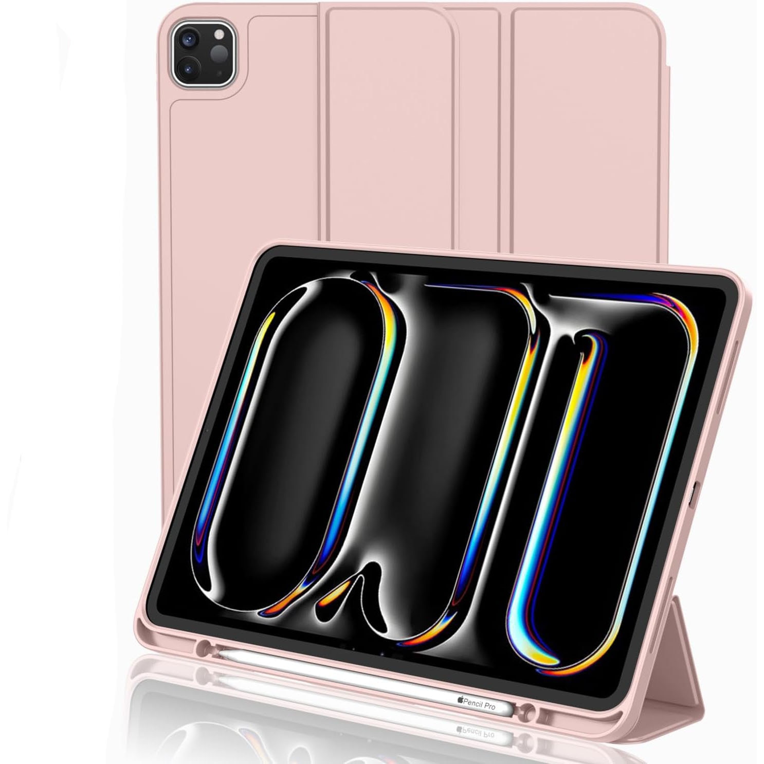 Husa de protectie pentru tableta, potrivita pentru Pro 12, 9-inch (2018/2020/2021/2022 3/4/5/6 generatii)/Air 13-inch (2024), cu tava pentru stilouri, trezire/dormire automata, Roz