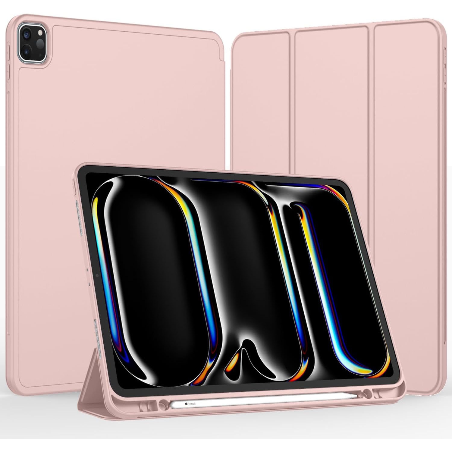 Husa de protectie pentru tableta, potrivita pentru Pro 12, 9-inch (2018/2020/2021/2022 3/4/5/6 generatii)/Air 13-inch (2024), cu tava pentru stilouri, trezire/dormire automata, Roz