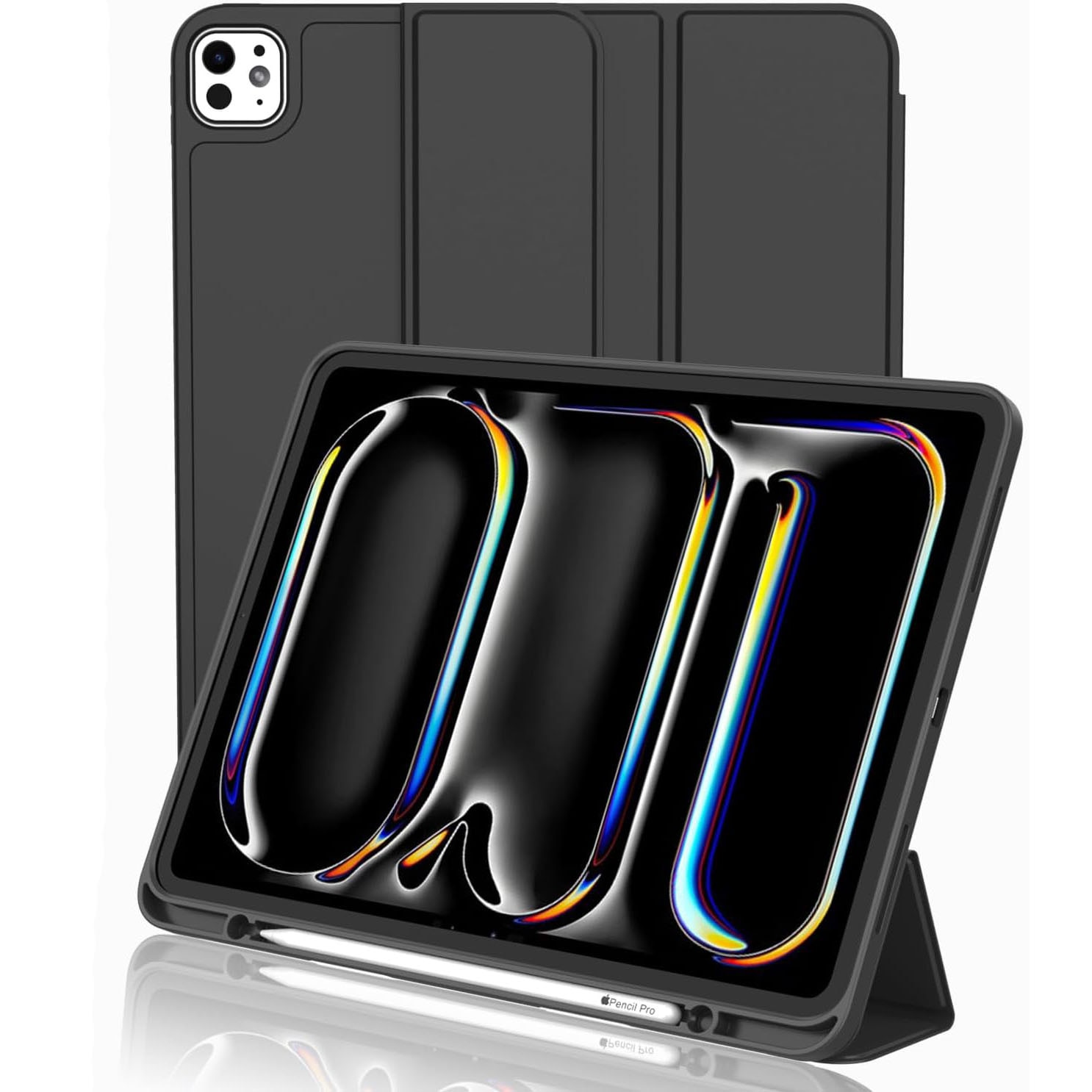 Husa de protectie pentru tableta, potrivita pentru Pro 12, 9-inch (2018/2020/2021/2022 3/4/5/6 generatii)/Air 13-inch (2024), cu tava pentru stilouri, trezire/dormire automata, Negru
