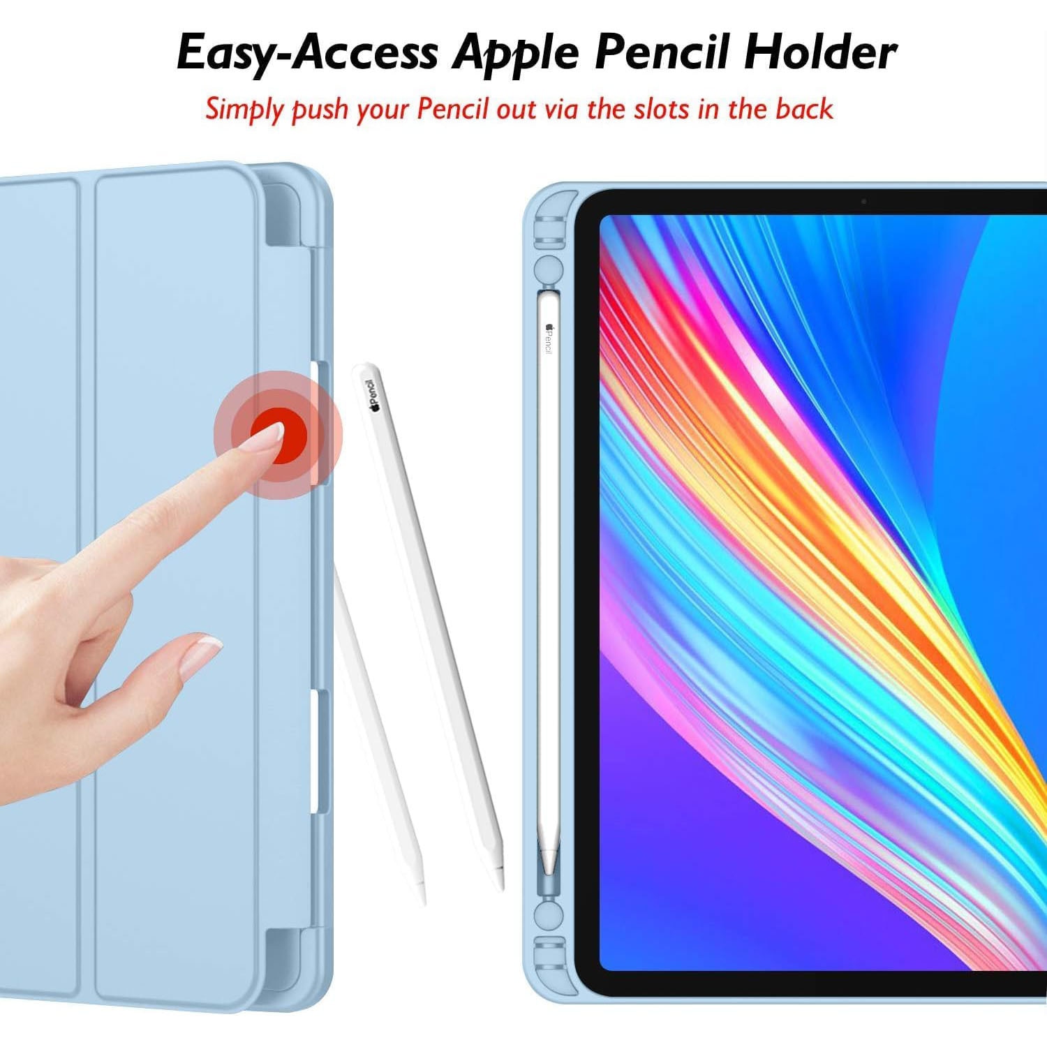 Husa de protectie pentru tableta, potrivita pentru iPad Pro 12, 9 inch (2018/2020/2021/2022 3/4/5/6 generatii), cu tava pentru stilouri, trezire/dormire automata, VIENOD®, Ice blue