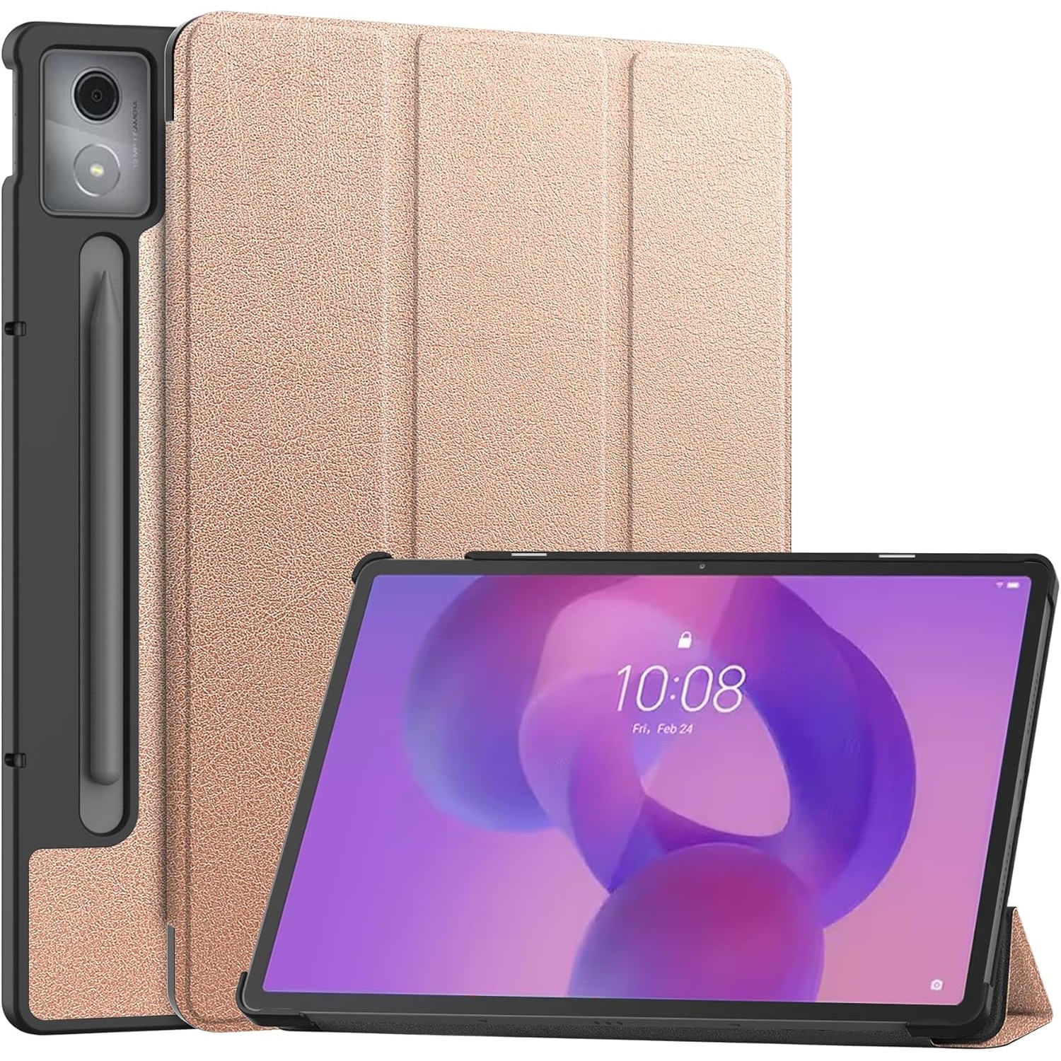 Husa pentru Lenovo Idea Tab Pro / Pro Paper 12.7 tip stand functie sleep/wake-up protectie 360 - Roz