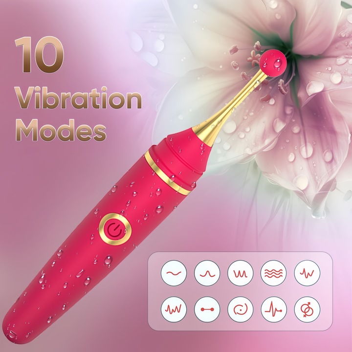 Vibrator Intense portabil jucarii sexuale, 10 moduri vibratie, pentru orgasme rapide, Stimulator clitoridian, rezistent la apa, Rosu