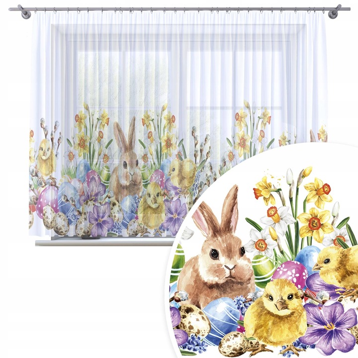 Perdele, Homeview, 300 x 150 cm, Pentru camera de zi si dormitor, Cu panglica, Lana, Decorativ, Montaj usor, Poliester, Alb cu imprimeu floral