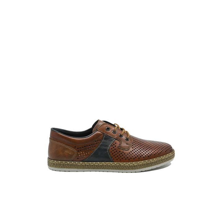 Pantofi barbati cu siret Rieker maro din piele naturala cu perforatii RIKB5214-24, Maro