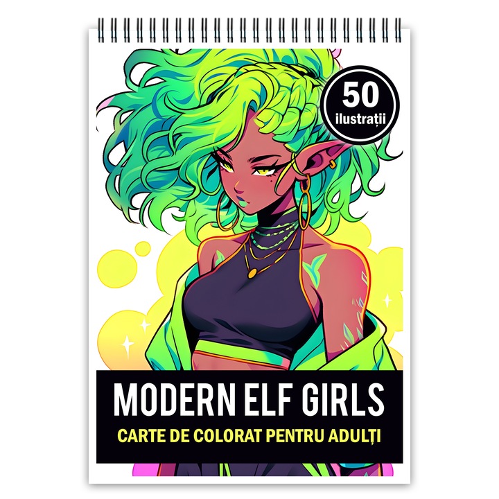 Carte de colorat pentru adulti, 50 de ilustratii Anime Modern Elves, 106 pagini, Editura Cadouri Legendare