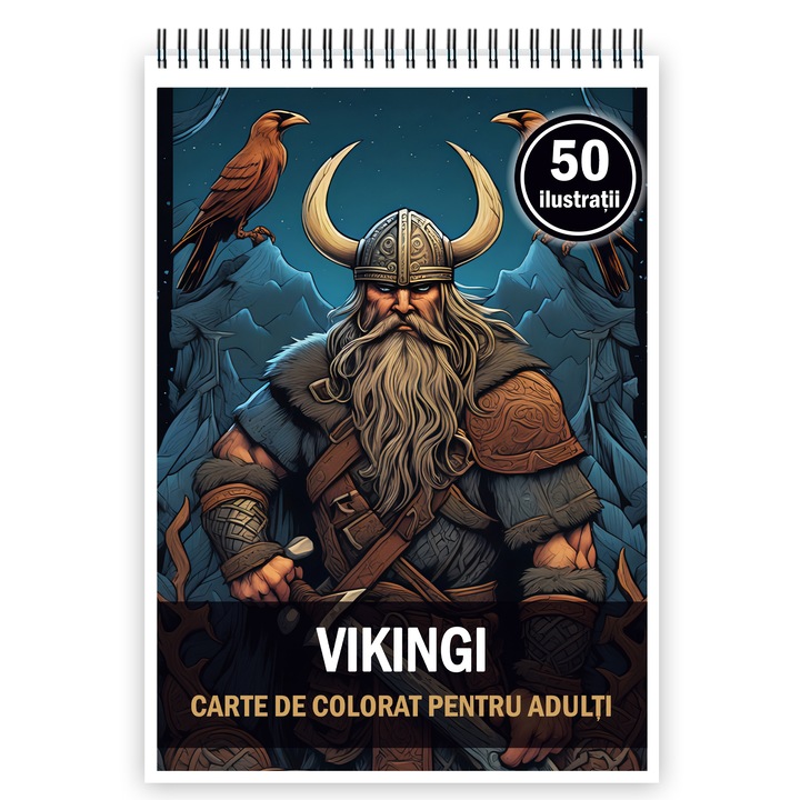 Carte de colorat pentru adulti, 50 de ilustratii, Vikingi, 106 pagini, Editura Cadouri Legendare