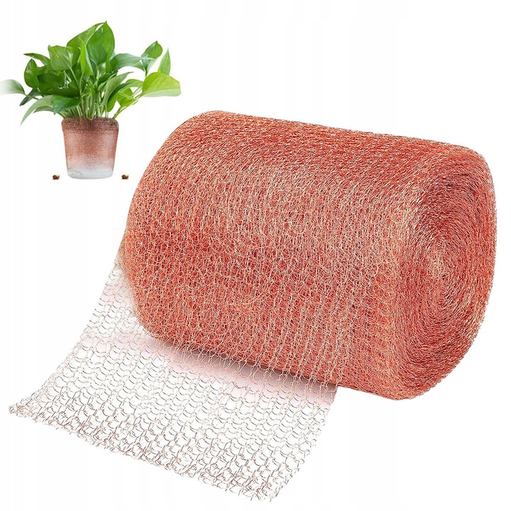Plasa de cupru, plasa metalica de protectie cu plasa de cupru, plasa de sarma, gaura de lana de cupru, 12m x 12.5cm, pentru protectie impotriva rozatoarelor, reutilizabila, protejarea rasadurilor si a semintelor, curatarea gratarului