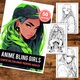 Felnőtt kifestőkönyv, 50 illusztráció, Anime Bling Girls, 106 oldal, Cadouri Legendare Kiadó