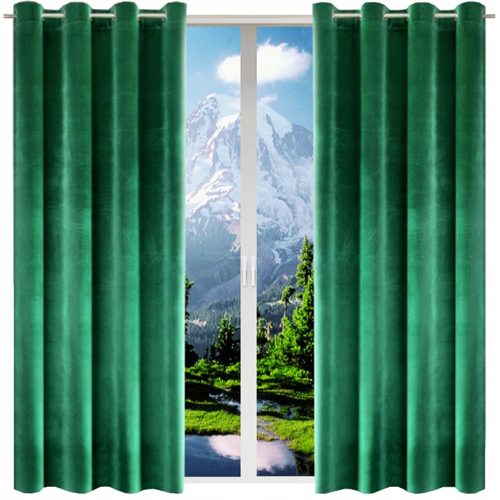 Завеса, готова за монтаж върху капси, Now-Art, 140x220 см, Комплект от 2, Предназначение: хол, Тип щипка: халки, Материал: кадифе, Прозрачен, Не се избелва, Зелен