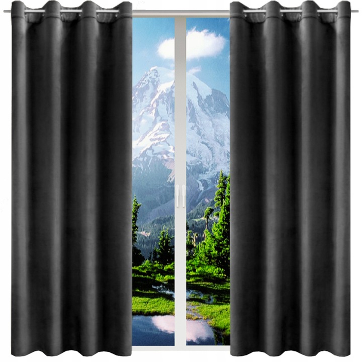 Готова за монтаж завеса с капси, Now-Art, 140x220 см, Комплект от 2, Чекмеджета, Хол, Устойчива на намачкване, Елегантен интериорен аксесоар, Тъмно сиво