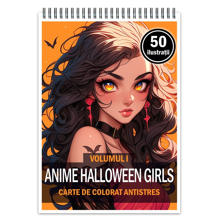 Carte de colorat pentru relaxare si antistres, 50 de ilustratii Anime Halloween Girls, 106 pagini, Format: A5, Editura Cadouri Legendarei
