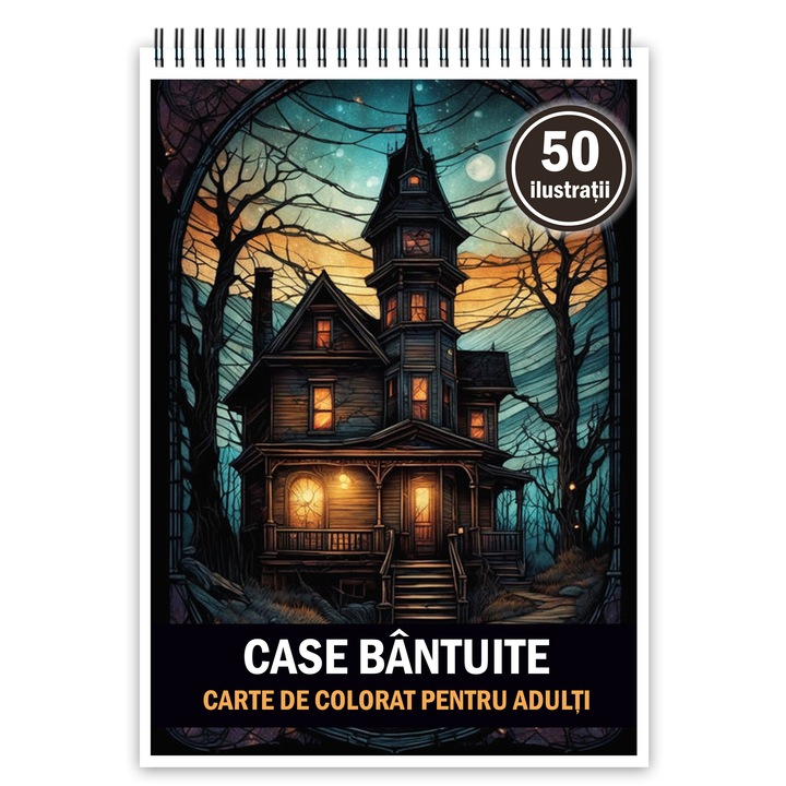 Carte de colorat pentru adulti, 50 de ilustratii, Case bantuite, 106 pagini, Editura Cadouri Legendare