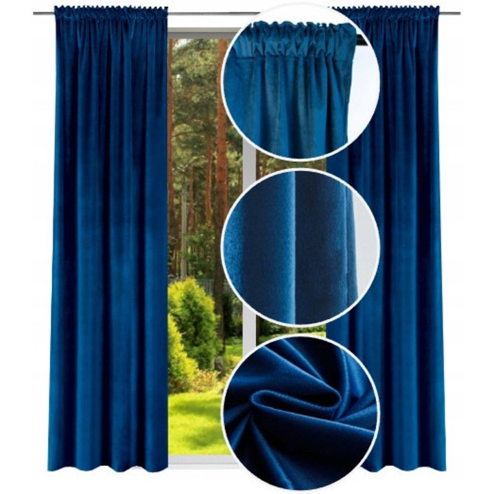 Велурена завеса, Now-Art, 140x240 см, Универсална лента, Прозрачна, За хол, Материал:, Елегантен интериорен аксесоар, Полиестер, Тъмносин