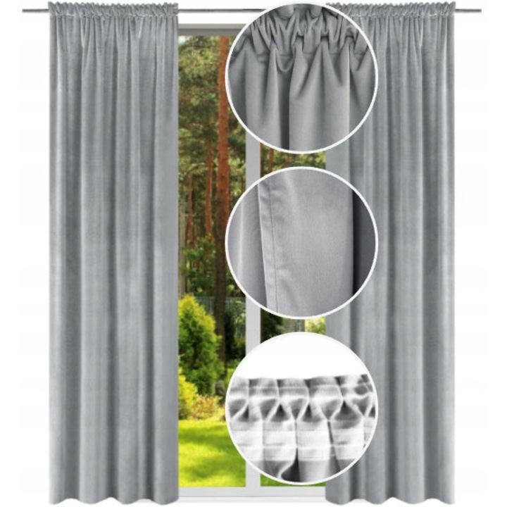 Велурена завеса, Now-Art, 140x270 см, Универсална лента, Права, Прозрачна, За хол, Елегантен интериорен аксесоар, Сива